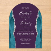 Modern Teal Blue Silver Agate Purple Arch Wedding アクリル招待状 (正面)