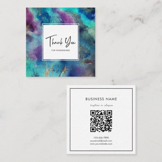 Modern Teal Blue Watercolor Abstract Thank You スクエア名刺 (正面/裏面)