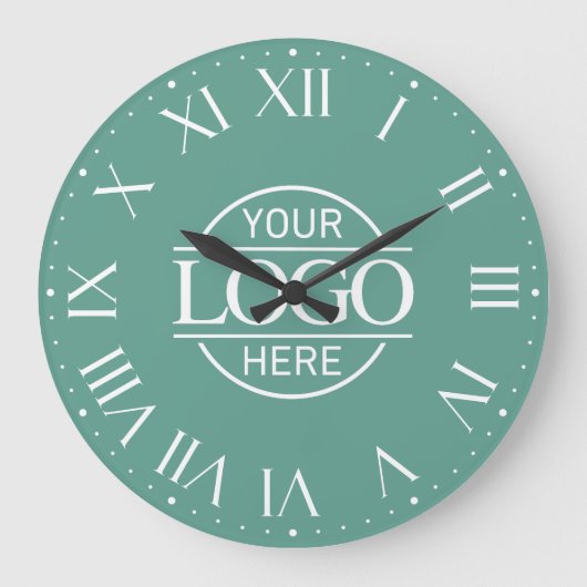 Modern Teal Branded Company Business Logo Custom ラージ壁時計 (正面)