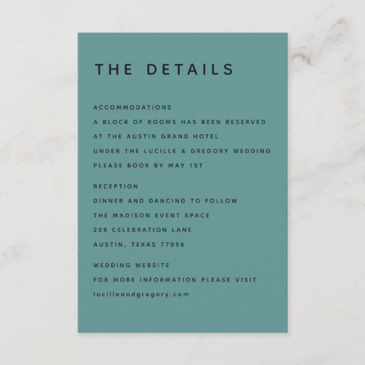  Modern Teal Editorial All Caps Enclosure Card エンクロージャーカード (正面)