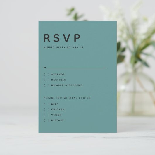 Modern Teal Editorial All Caps RSVP Card (スタンド正面)