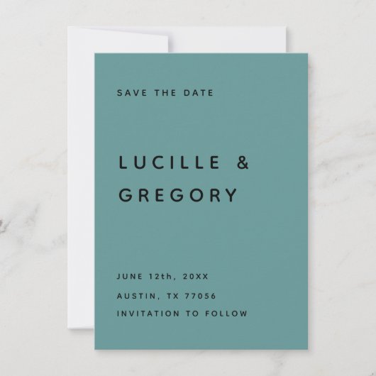 Modern Teal Editorial All Caps Save the Date セーブザデート (正面)