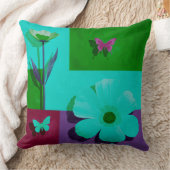 Modern Teal Floral Garden Throw Pillow クッション (ブランケット)