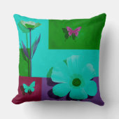 Modern Teal Floral Garden Throw Pillow クッション (正面)