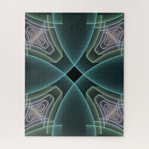 Modern Teal Geometric Fractal Art Graphic ジグソーパズル