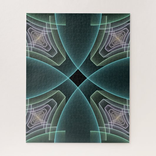 Modern Teal Geometric Fractal Art Graphic ジグソーパズル (縦)