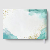 Modern Teal Gold Abstract Beach Wedding ゲストブック (裏面)