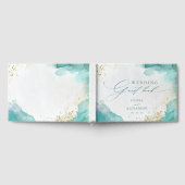 Modern Teal Gold Abstract Beach Wedding ゲストブック (全面)