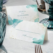 Modern Teal Gold Abstract Beach Wedding プレイスカード
