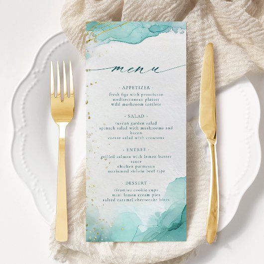 Modern Teal Gold Abstract Beach Wedding メニュー