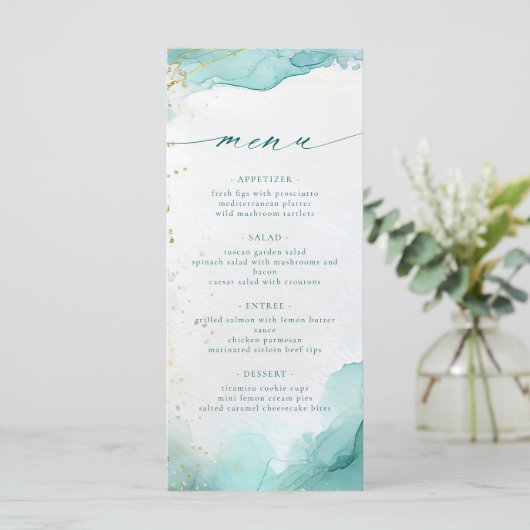 Modern Teal Gold Abstract Beach Wedding メニュー (スタンド正面)