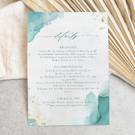 Modern Teal Gold Abstract Beach Wedding Details エンクロージャーカード