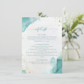 Modern Teal Gold Abstract Beach Wedding Details エンクロージャーカード (スタンド正面)