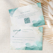 Modern Teal Gold Abstract Beach Wedding QR Code 出欠カード