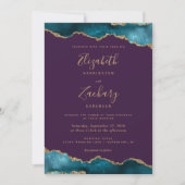 Modern Teal Gold Agate Purple Wedding 招待状 (正面)