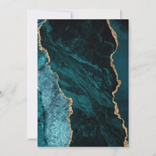 Modern Teal Gold Agate Script Burnt Orange Wedding 招待状 (裏面)