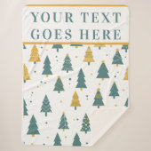 Modern Teal & Gold Christmas Tree Custom Text シェルパブランケット (正面)
