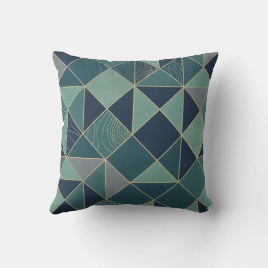 Modern Teal & Gold Geometric Mosaic Pattern Throw  クッション (裏面)