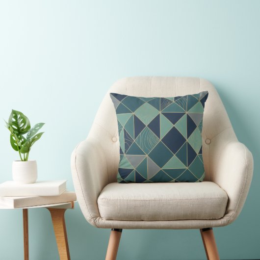 Modern Teal & Gold Geometric Mosaic Pattern Throw クッション (椅子)