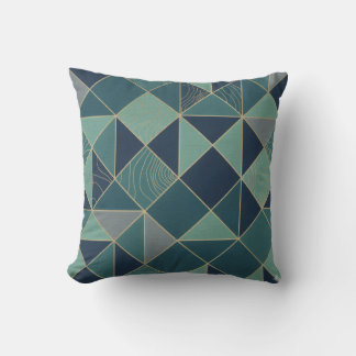 Modern Teal & Gold Geometric Mosaic Pattern Throw クッション