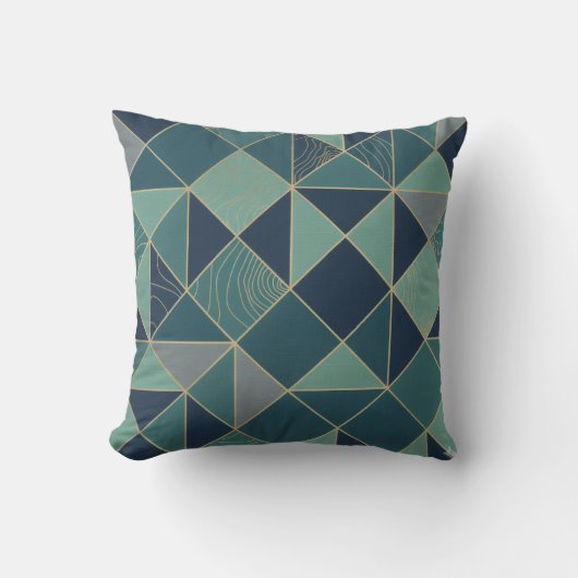 Modern Teal & Gold Geometric Mosaic Pattern Throw クッション (正面)