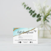 Modern teal Gold glitter Gift certificate salon 名刺 (スタンド正面)