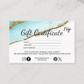 Modern teal Gold glitter Gift certificate salon 名刺 (正面)