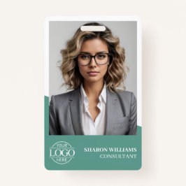 Modern Teal Green Employee Photo Company Logo バッジ