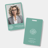 Modern Teal Green Employee Photo Company Logo バッジ (正面＆裏面)