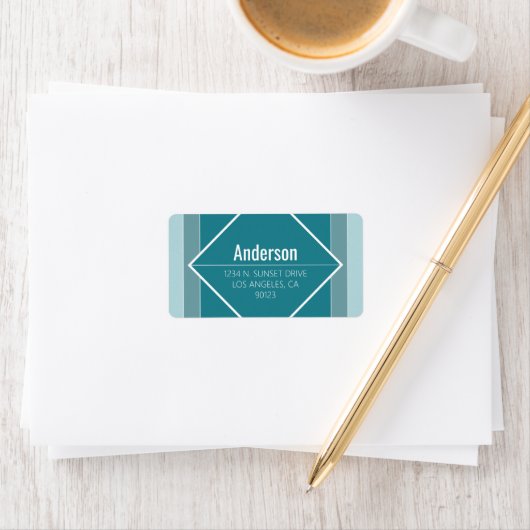 Modern Teal Green Geometric Return Address  ラベル (インサイチュ)