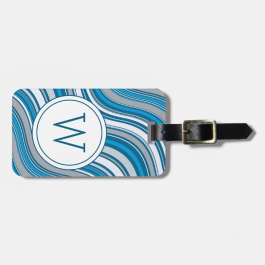 Modern Teal Green Metallic Monogram Initial  ラゲッジタグ (正面横)