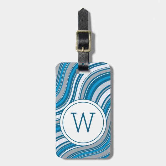 Modern Teal Green Metallic Monogram Initial  ラゲッジタグ (正面縦)