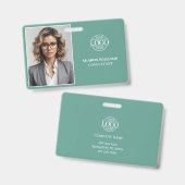 Modern Teal Green Minimal Company Employee Photo バッジ (正面＆裏面)