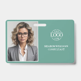 Modern Teal Green Minimal Company Employee Photo バッジ