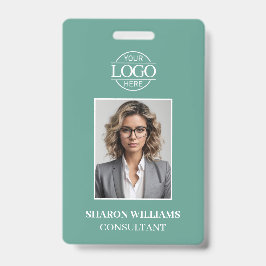 Modern Teal Green Minimalist Employee Photo バッジ