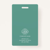 Modern Teal Green Minimalist Employee Photo バッジ (裏面)