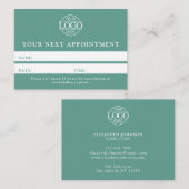 Modern Teal Green Professional Simple Reminder 予約カード (正面/裏面)