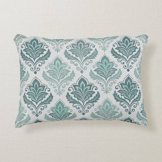 Modern Teal Nordic Damask アクセントクッション (正面)