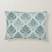 Modern Teal Nordic Damask アクセントクッション (裏面)