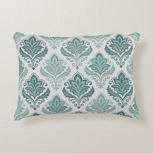 Modern Teal Nordic Damask アクセントクッション (正面)