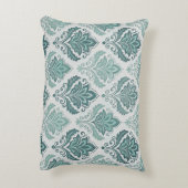 Modern Teal Nordic Damask アクセントクッション (裏面(縦))