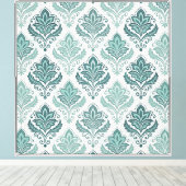 Modern Teal Nordic Damask キャンバスプリント (インサイチュ (ウッドフロア))