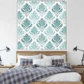 Modern Teal Nordic Damask キャンバスプリント (インサイチュ (寝室))