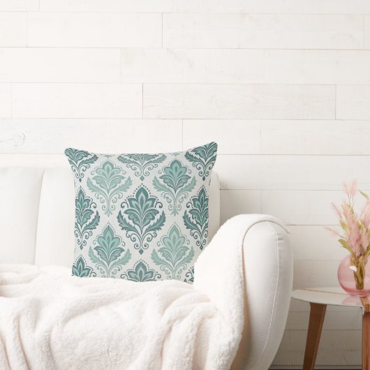 Modern Teal Nordic Damask クッション (ソファ)