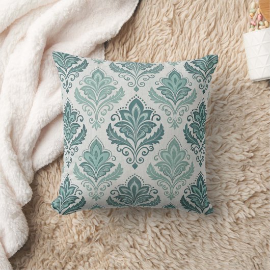 Modern Teal Nordic Damask クッション (ブランケット)