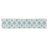 Modern Teal Nordic Damask ショートテーブルランナー (横)