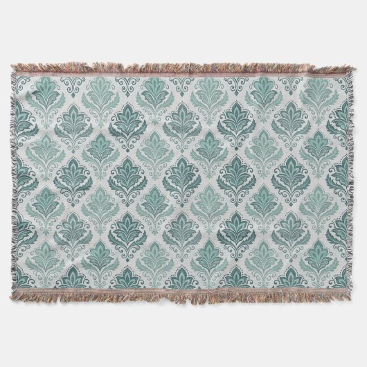 Modern Teal Nordic Damask スローブランケット (正面)