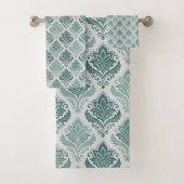 Modern Teal Nordic Damask バスタオルセット (インサイチュ)