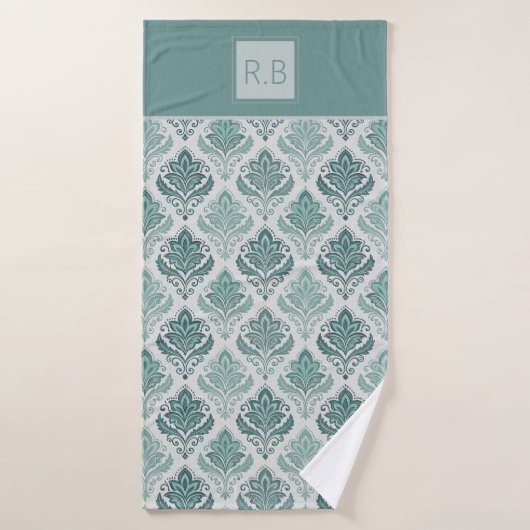 Modern Teal Nordic Damask バスタオルセット (バスタオル)