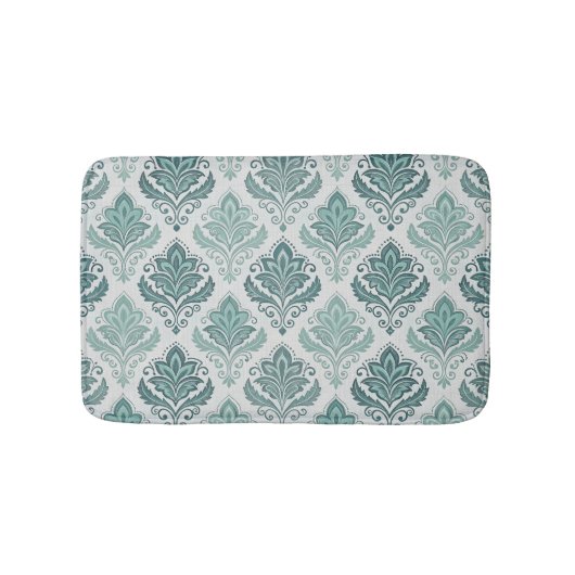 Modern Teal Nordic Damask バスマット (正面)